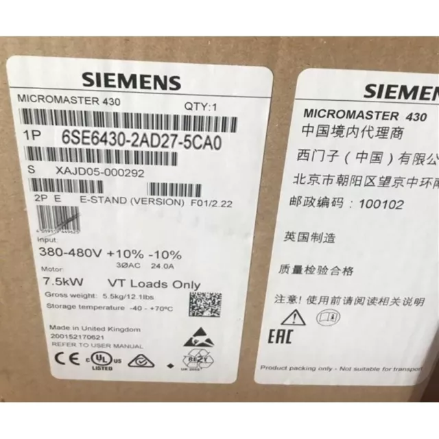 New Siemens 6SE6430-2AD27-5CA0 6SE6 430-2AD27-5CA0 MICROMASTER430 without filter