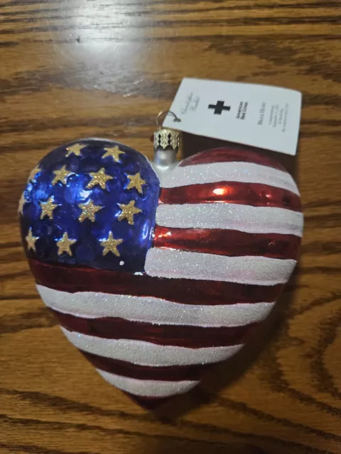 Christopher Radko American Flag Brave Heart Ornament Red Cross 9/11 Pre-owned