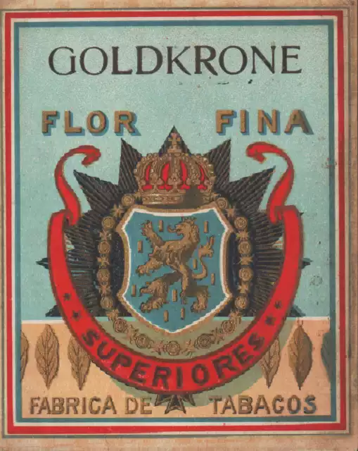 Werbung 1925, Zigarren-Kisten-Verpackung Aufleger: GOLDKRONE Tabak