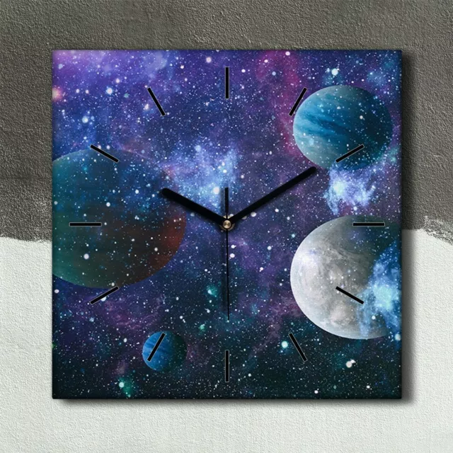 Wandbild Leinwand Bilder mit Uhr 30x30 Gemälde Galaxie Universum Planeten