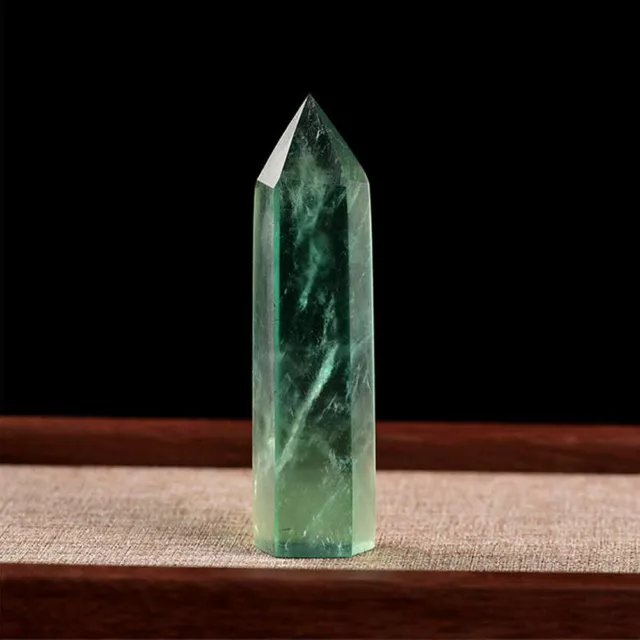 Natural Green Fluorite Quartz Crystal Stone Point Healing Hexagonal Wand #LI