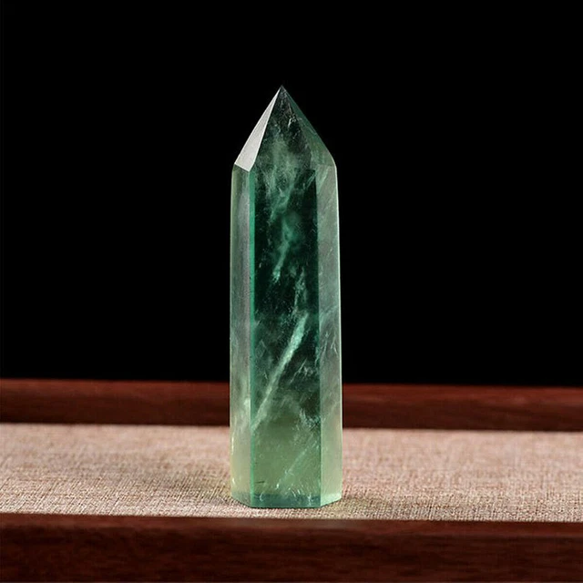 Natural Green Fluorite Quartz Crystal Stone Point Healing Hexagonal Wand #LI