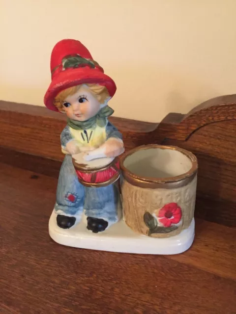 Jasco Christmas Luvkins 1978 Hand Painted Porcelain Figurine Candle Holder