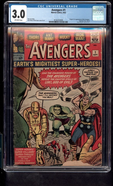 Avengers 1 CGC 3.0 Origins and 1st App of the Avengers Loki App MARVEL 1963