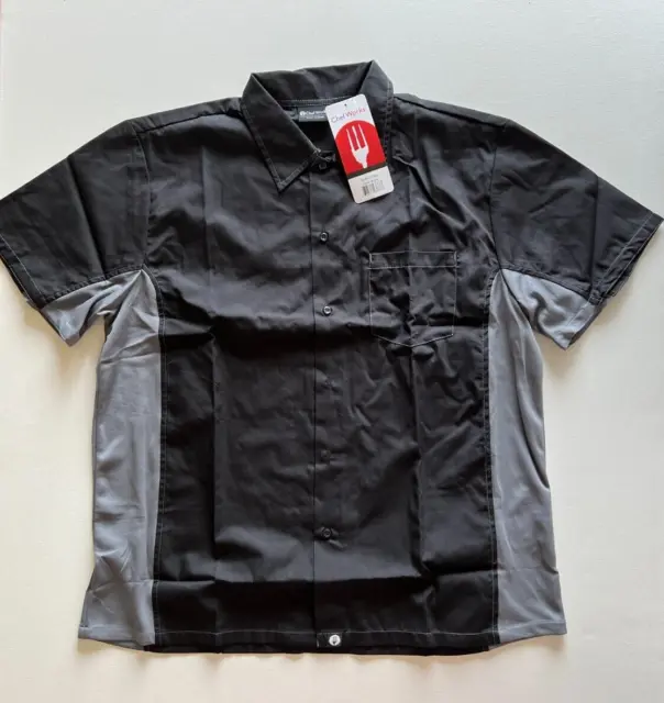 Chef Works Mens Large Universal Contrast Shirt (CSMC) Black - NEW