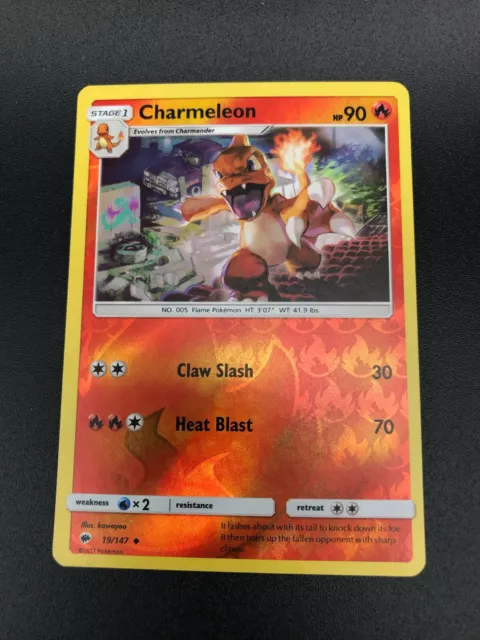 Charmeleon REVERSE HOLO RARE 19/147 Pokemon SM Burning Shadows NM 2017