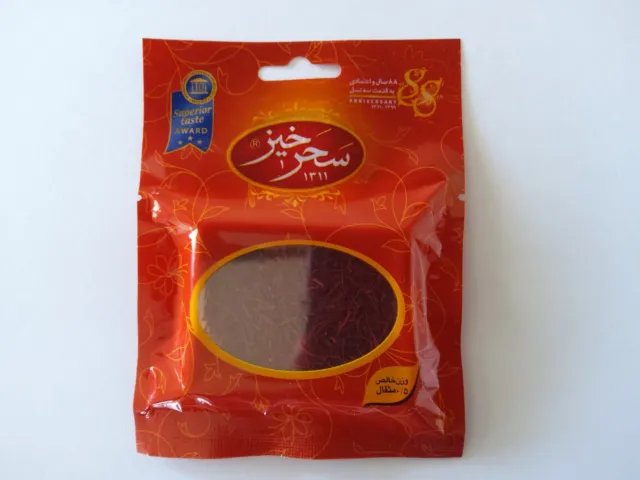 Safranfäden aus dem Iran, Qualität Sargol, Originalverpackt 2,3 gramm.