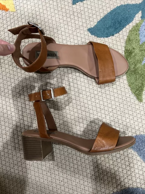 Steve Madden Kemmy Brown Leather Chunky Heel Strappy Sandals 8.5