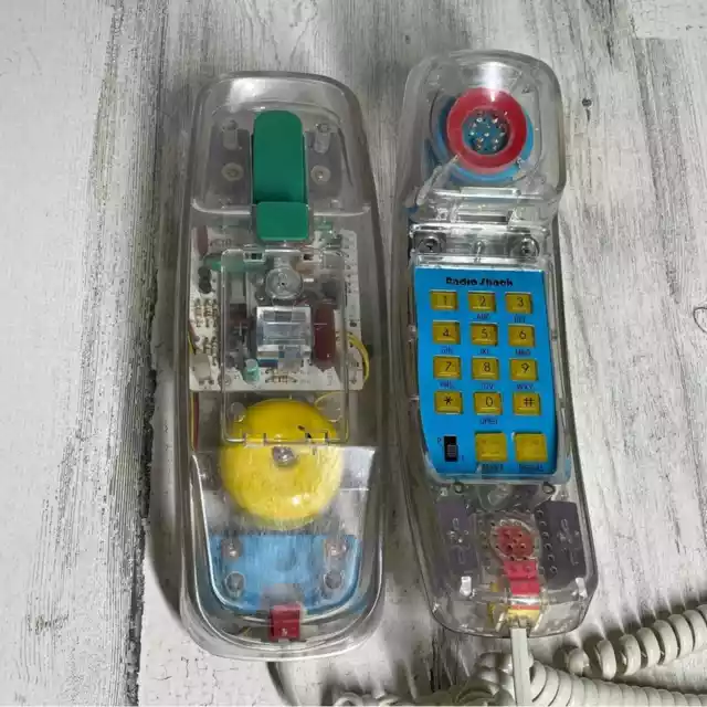 Vintage Radio Shack clear wall phone neon retro plastic working dial ring tone