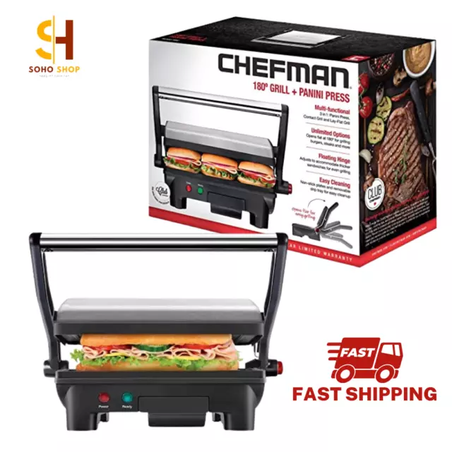 CHEFMAN - Electric Panini Press Grill Gourmet Sandwich Maker Indoor Non-Stick