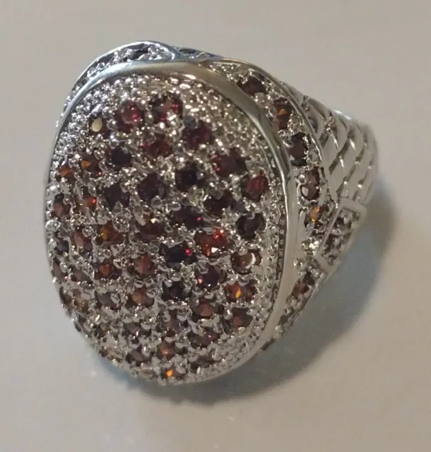 Stunning Sterling Silver Genuine Garnet Dome Ring Signed 925 Size 7