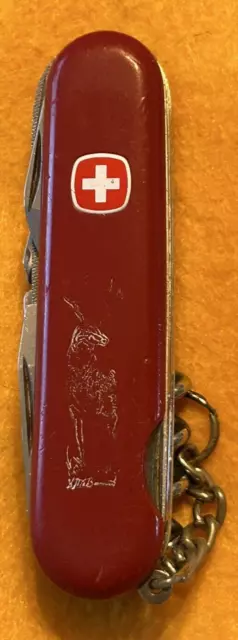 1980'S Wenger Swiss Army Knife Multi Tool Deer Buck Logo 6 Layer Red Switzerland