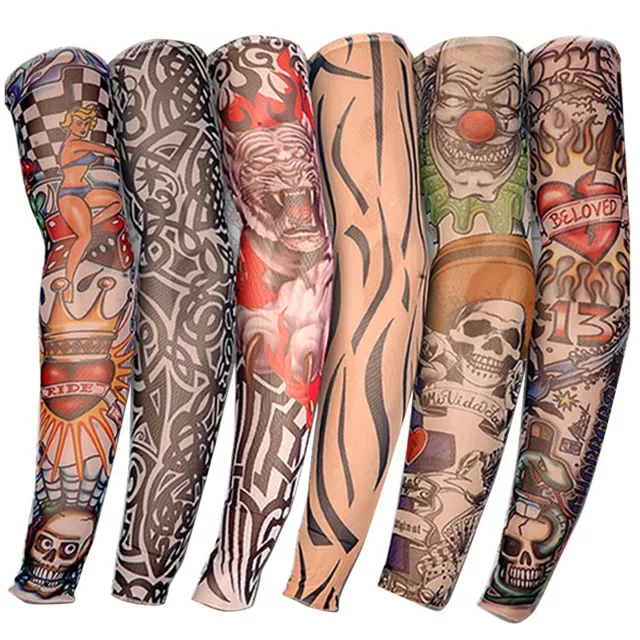 6pcs Fake Nylon Temporary Tattoo Sleeves Arm Stockings Tatoo For Cool Men