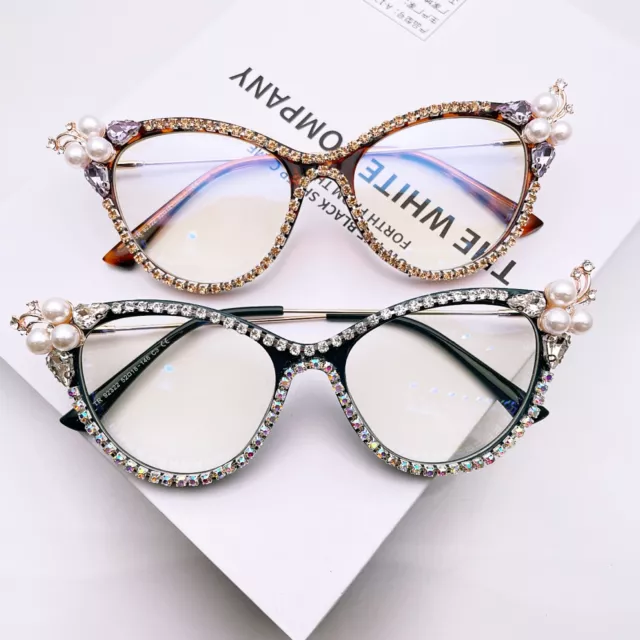 Women Hand-made Bling Glasses Frames Rhinestone Cat Eye Eyeglass Frames