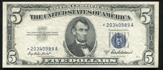 Fr. 1656* 1953-A $5 Five Dollars *Star* Silver Certificate Gem Uncirculated