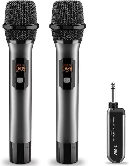 Bietrun Wireless Microphone, Rechargeable Metal Dual UHF Cordless Dynamic  Handheld Microphone System for Home Karaoke, Meeting, Party, Church, DJ