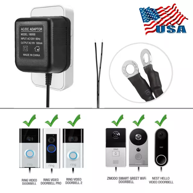 Adaptador transformador de 18 V para anillo de video timbre profesional y 2 nidos hola Zmodo Greet