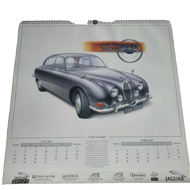 Rare Vintage dealership Jaguar 1990 Classic Car Calendar reusable in 2029 20x21"