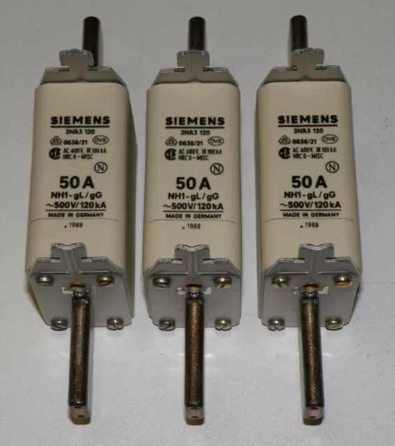 3 Fusibles SIEMENS 3NA3 120  50A gL/gG  Taille NH1