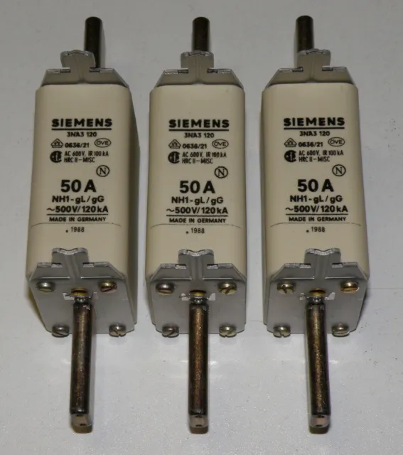 SIEMENS 3NA3 120  lot de 3 Fusibles 50A gL/gG  Taille NH1
