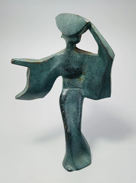 VintageJapanese Cast Iron Awa Odori  Dancer Figurine Green Patina Oriental Decor