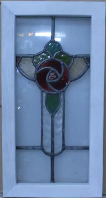 OLD ENGLISH LEADED STAINED GLASS WINDOW Gorgeous Floral 11.25" x 21.75"