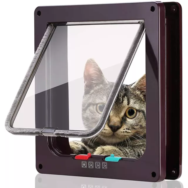 4 Way Locking Pet Cat Puppy Dog Magnetic Flap Door Entry & Exit Safe Gate Frame