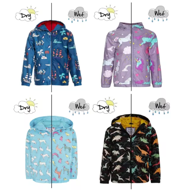 Boys Girls Colour Changing Raincoat Dinosaurs Dogs Cats Jacket Coat Age 2-8 Yrs