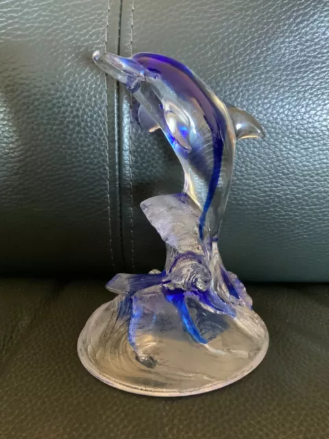 Cristal d'Arques Lead Crystal Glass Dolphin Breaching, France Sculpture Ornament