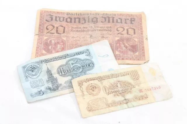 Konvolut 3 alte Geldscheine Banknoten Reichsmark und CCCP Vintage