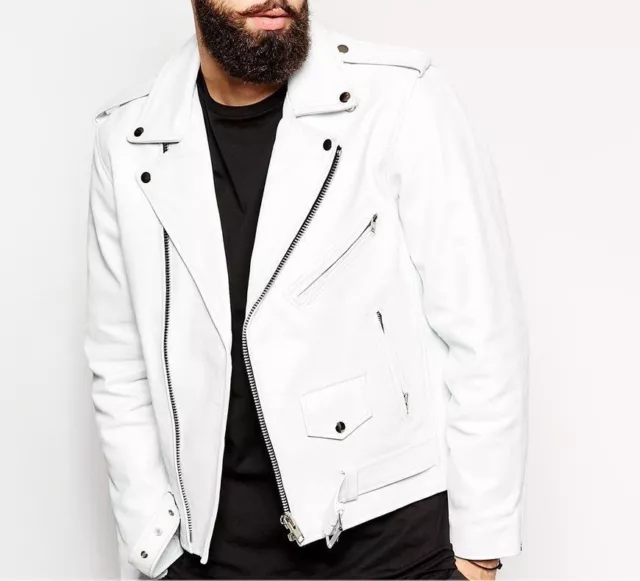 New Men Motorcycle Genuine Lambskin Leather Jacket Slim fit Biker jacket
