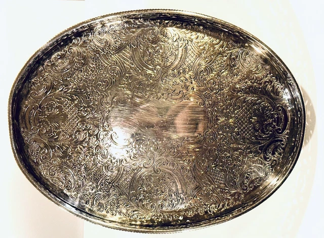 BARKER ELLIS SILVER Plate Oval Tray England Reticulated Rim