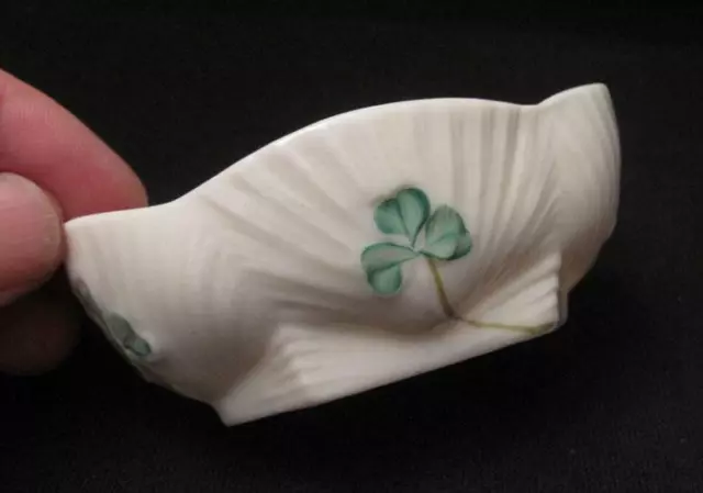 Belleek Irish Porcelain Sea Shell & Shamrock Lustre Open Salt Dish Cellar