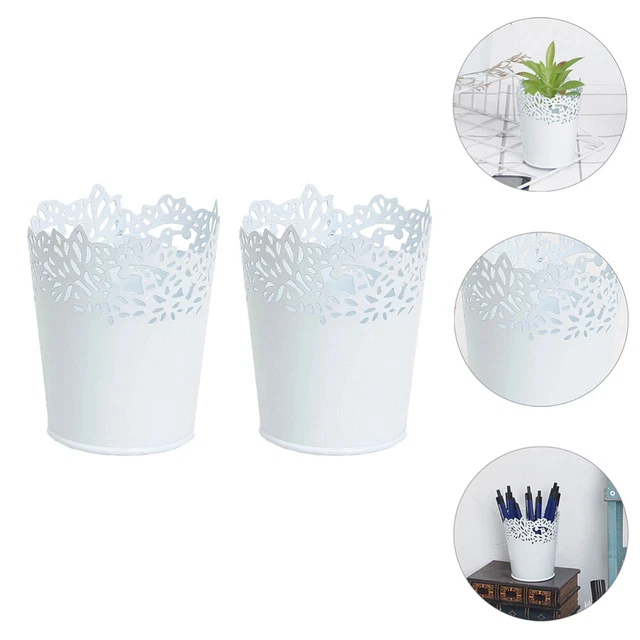 Vintage Flower Can White Hollow Iron Bucket Outdoor Railing Juicy