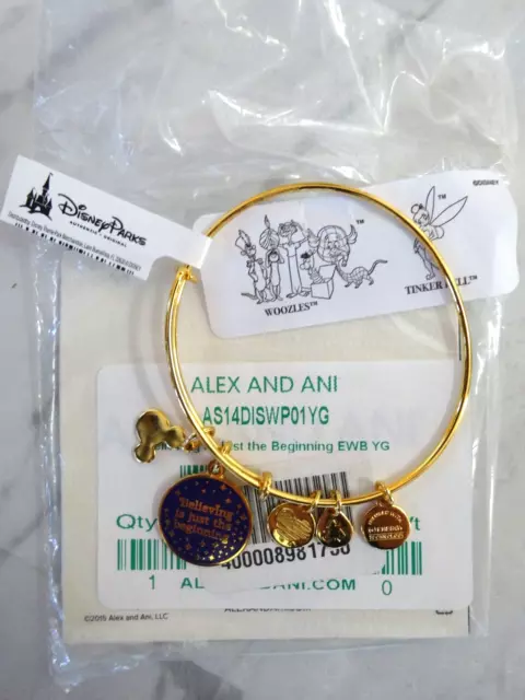 Disney Alex & Ani Believing Is Just The Beginning Bangle Bracelet Gold New #739