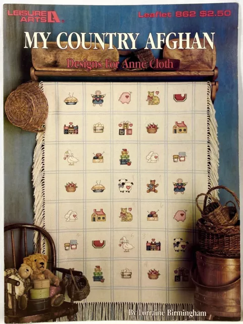 LA My Country Afghan 862 1989 Anne Cloth contado punto de cruz libro de patrones 12902