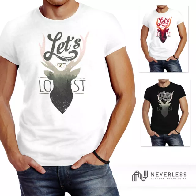 Herren T-Shirt Hirsch Geweih Kopf Deer - Let`s get lost - Adventure Neverless®