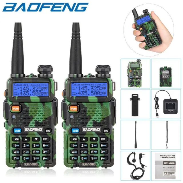 2 x Baofeng UV-5R Two Way Ham Radios VHF UHF Dual Band 128CH USB Walkie Talkie