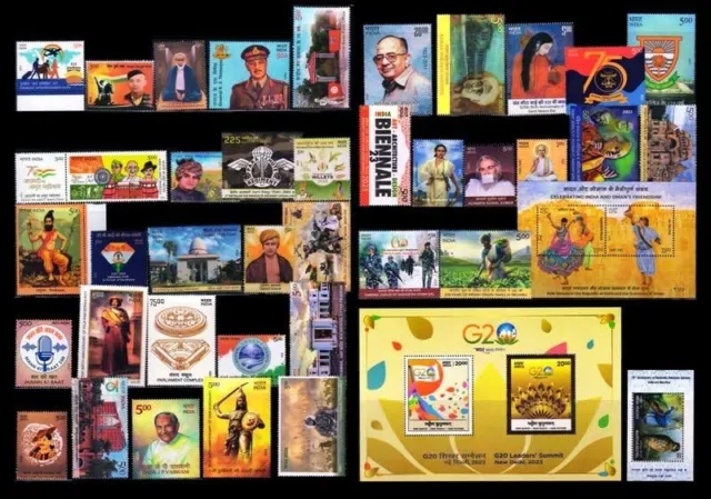 India 2023 Complete Full Year Set of 74 Stamps Assorted Theme MNH