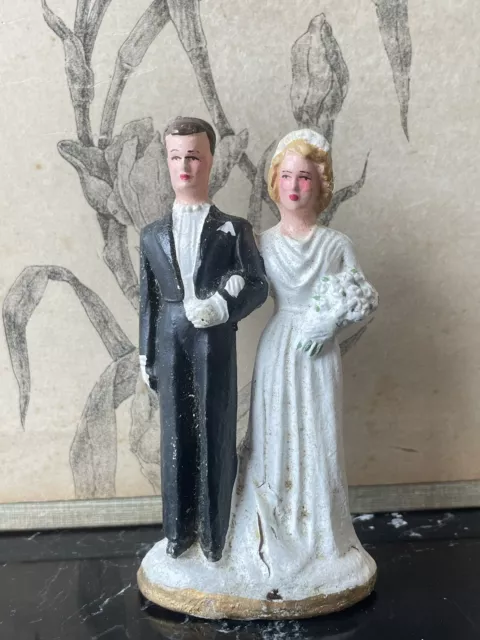 Figurine / Couple de Mariés Ancien Gâteau de Mariage Wedding Cake Topper Vintage