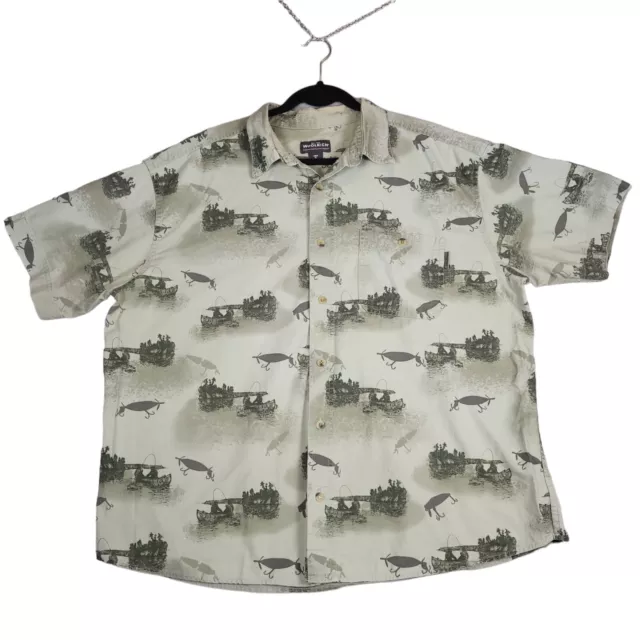 Woolrich Mens Shirt XL Green Fishing Lures All Over Print Button Up Sage