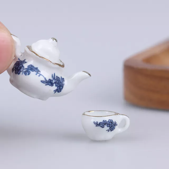 6Pcs Dollhouse Miniature Dining Ware Porcelain Tea Set Dish Cup -Flower Patt.lb 2