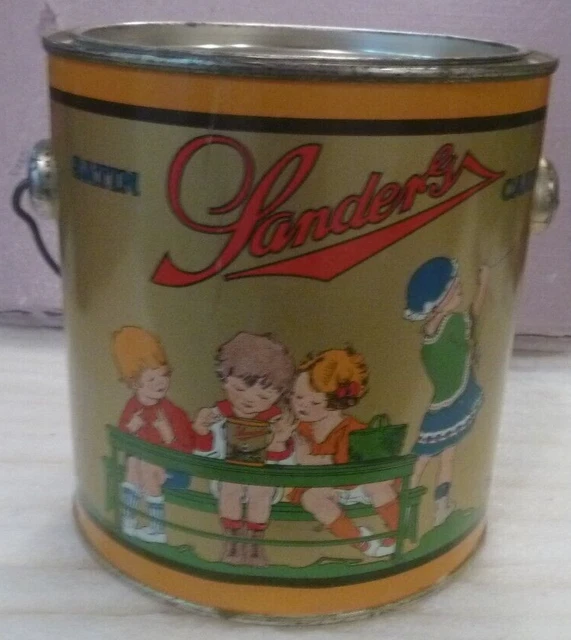 SANDERS SATIN CANDIES Tin Candy Pail Young Children Graphic Detroit