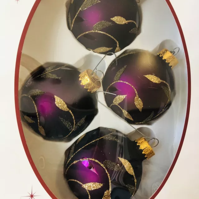 Sparkling Creations Christmas Round Ball  4 Glass Ornament Purple Gold Glitter