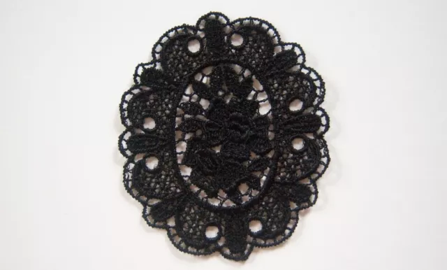 12 Vintage Black 2 5/8" x 3 1/4" Rayon Floral Oval Venise Lace Appliques VL-238