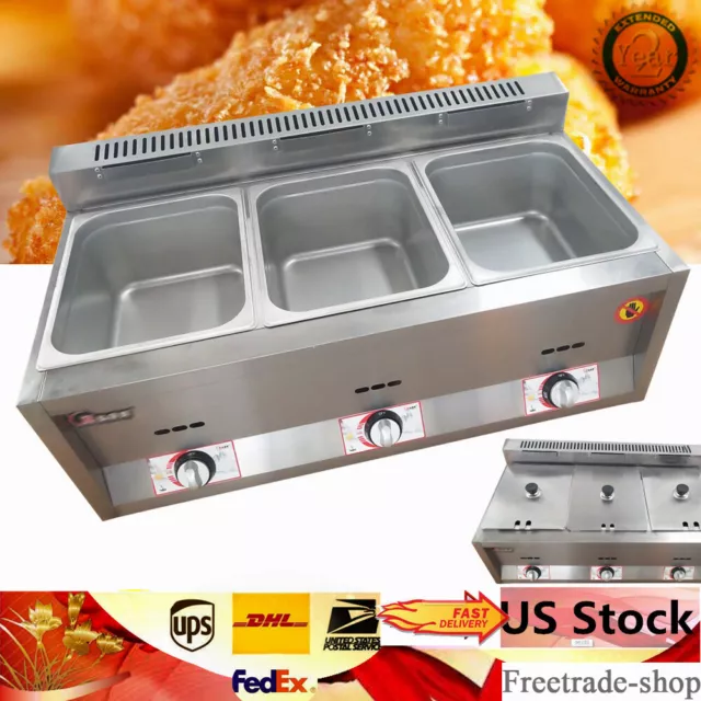 Commercial Propane Deep Fryer Countertop 18 L Gas Fryer 3 Pan LPG NG Gas Fryer