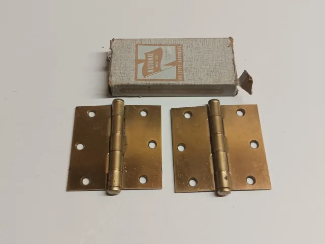 2 - Vintage National Brass Plated Door Hinges with Hardware