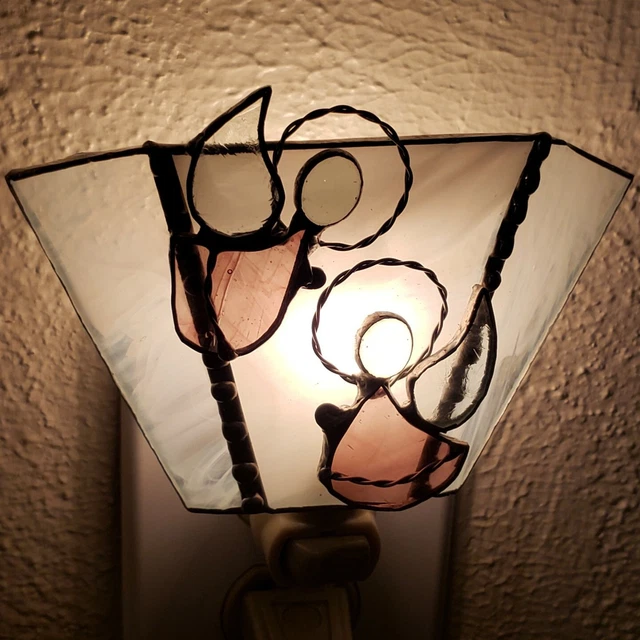 Tulip Lamp Pink Stained Glass Angel Night Light - Real Glass With...