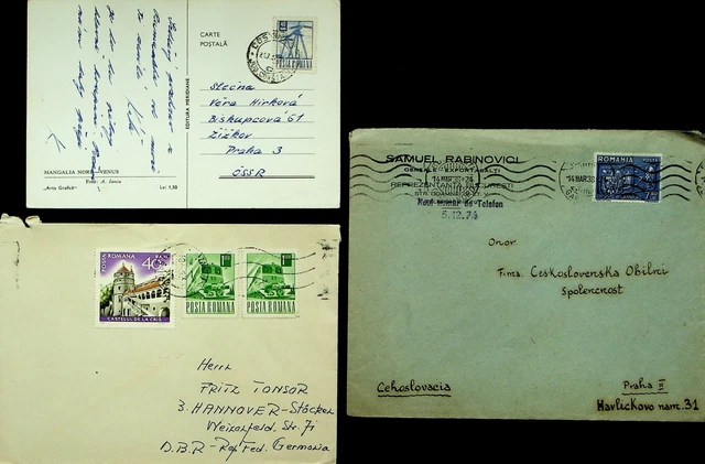 ROMANIA MANGALIA NORD VENUS PPC+ 2 COVERS W/ 5v TO PRAHA CSSR & GERMANY