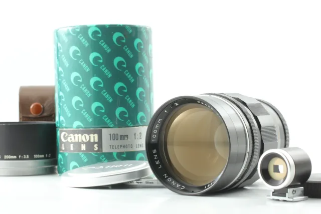 BOX [Near MINT / Finder Hood] Canon 100mm F2 Lens L39 Leica Screw LTM From JAPAN